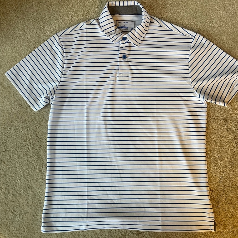 Athletic White and Blue Striped Polo Shirt
